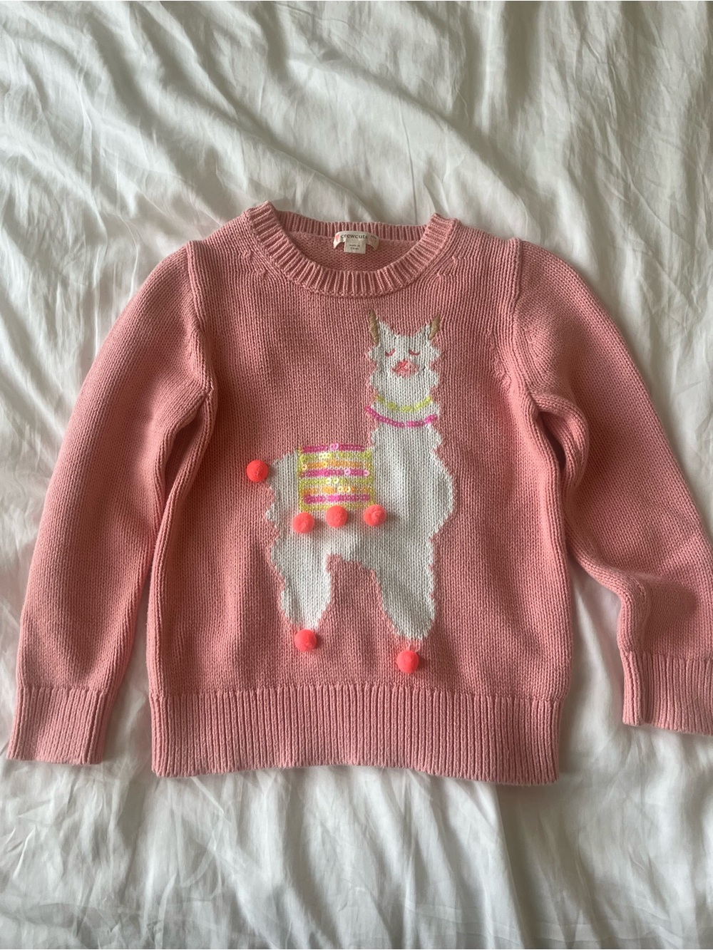 Crewcuts Pink Llama Knit Sweater with Pom Details